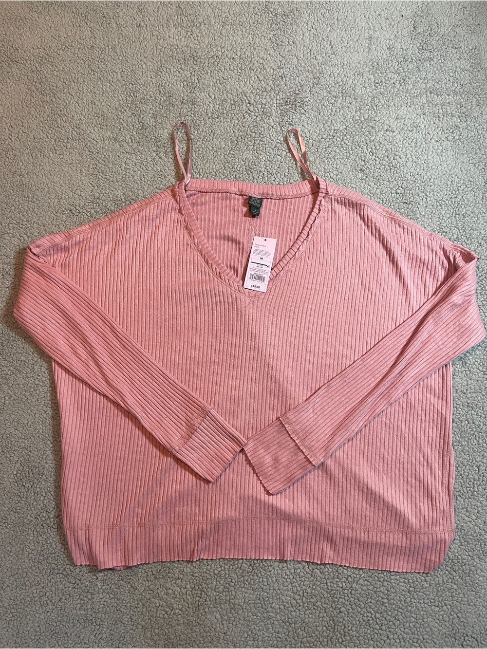 wild fable Pink Ribbed V-Neck Cold-Shoulder Sweater Top